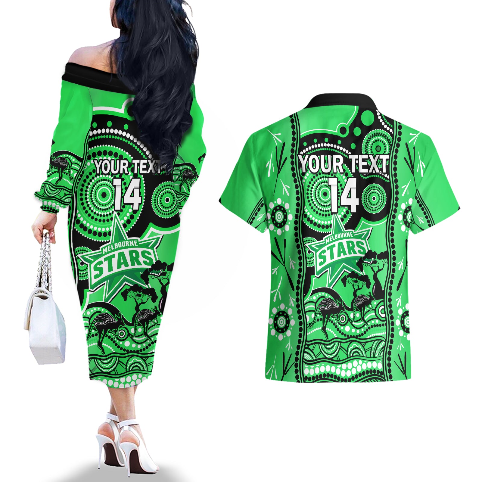 custom-melbourne-stars-cricket-couples-matching-off-the-shoulder-long-sleeve-dress-and-hawaiian-shirt-happy-australia-day-aboriginal-art