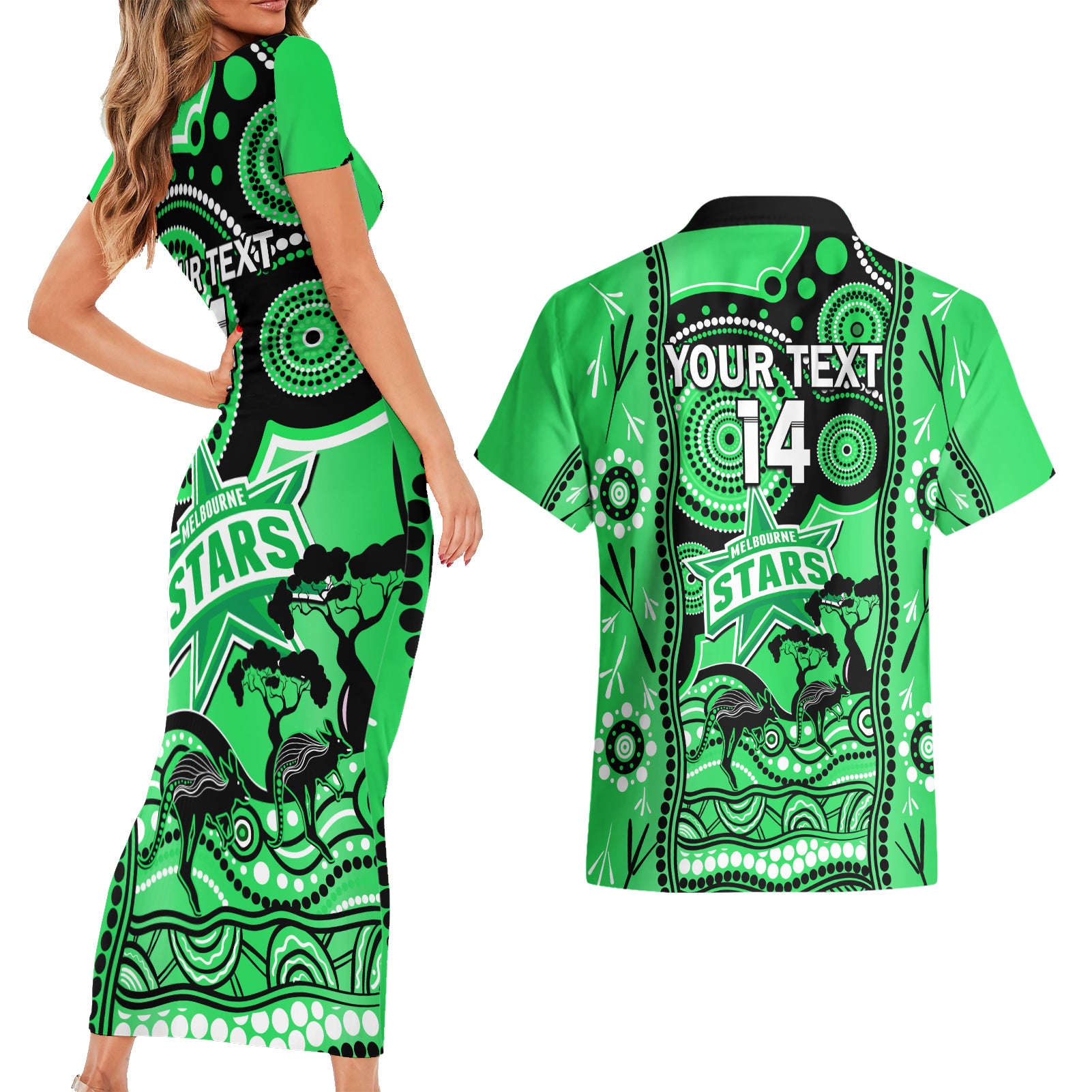 custom-melbourne-stars-cricket-couples-matching-short-sleeve-bodycon-dress-and-hawaiian-shirt-happy-australia-day-aboriginal-art