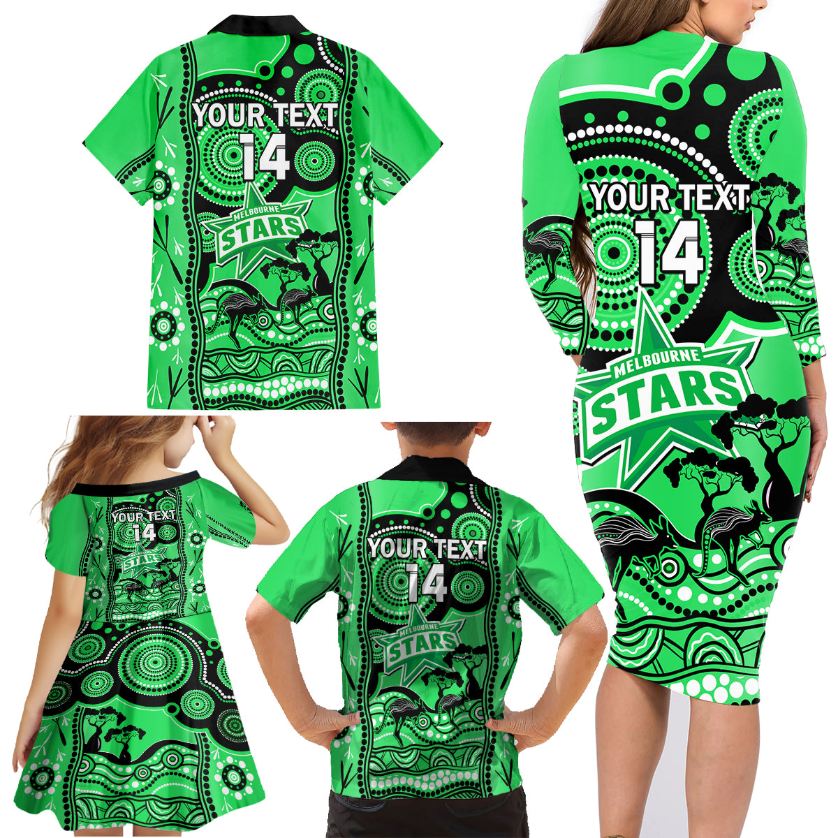 custom-melbourne-stars-cricket-family-matching-long-sleeve-bodycon-dress-and-hawaiian-shirt-happy-australia-day-aboriginal-art