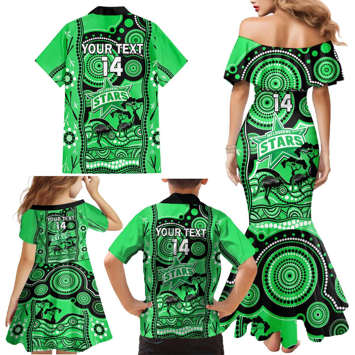 custom-melbourne-stars-cricket-family-matching-mermaid-dress-and-hawaiian-shirt-happy-australia-day-aboriginal-art