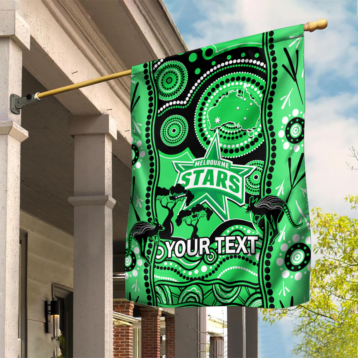 Custom Melbourne Stars Cricket Garden Flag Happy Australia Day Aboriginal Art - Vibe Hoodie Shop