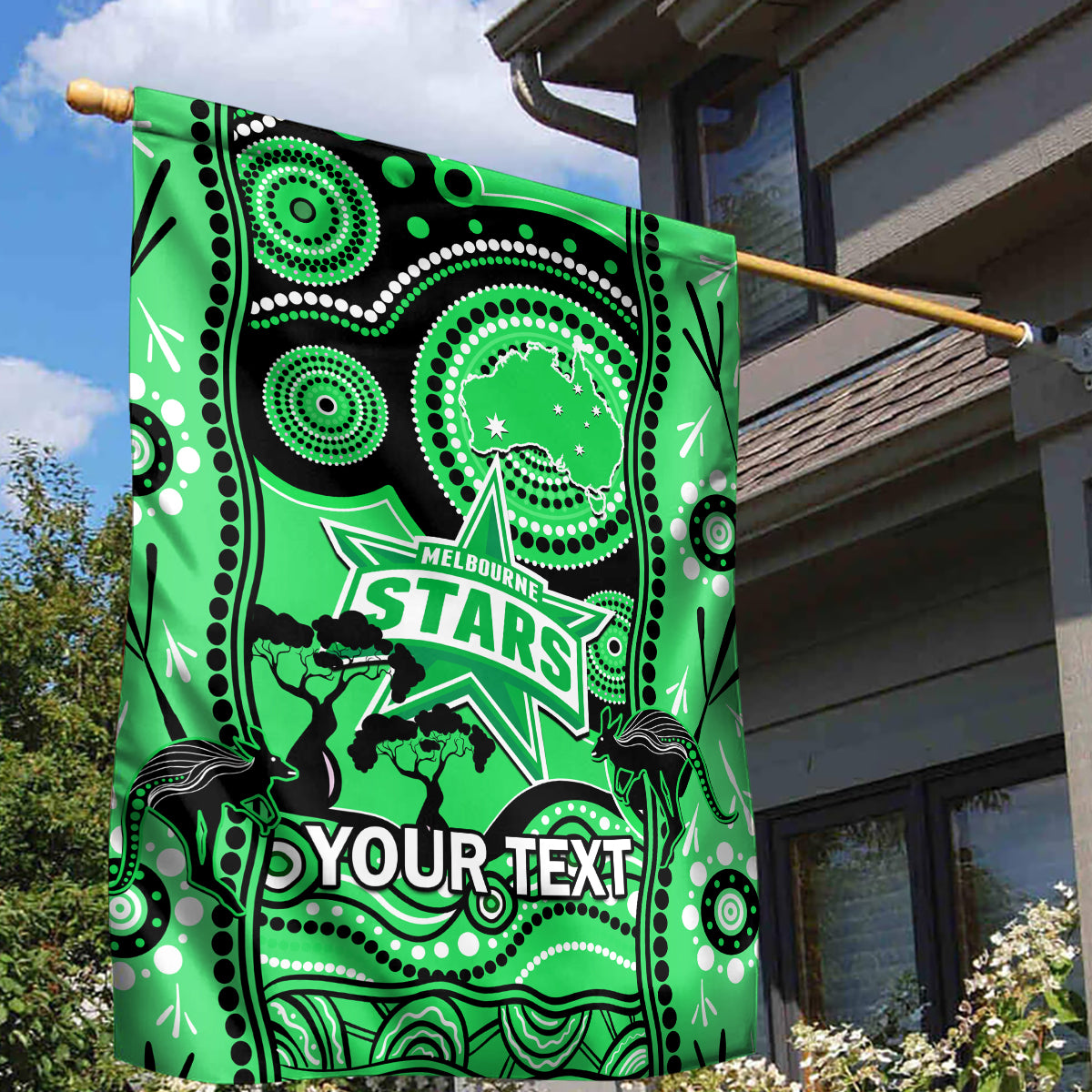 Custom Melbourne Stars Cricket Garden Flag Happy Australia Day Aboriginal Art - Vibe Hoodie Shop