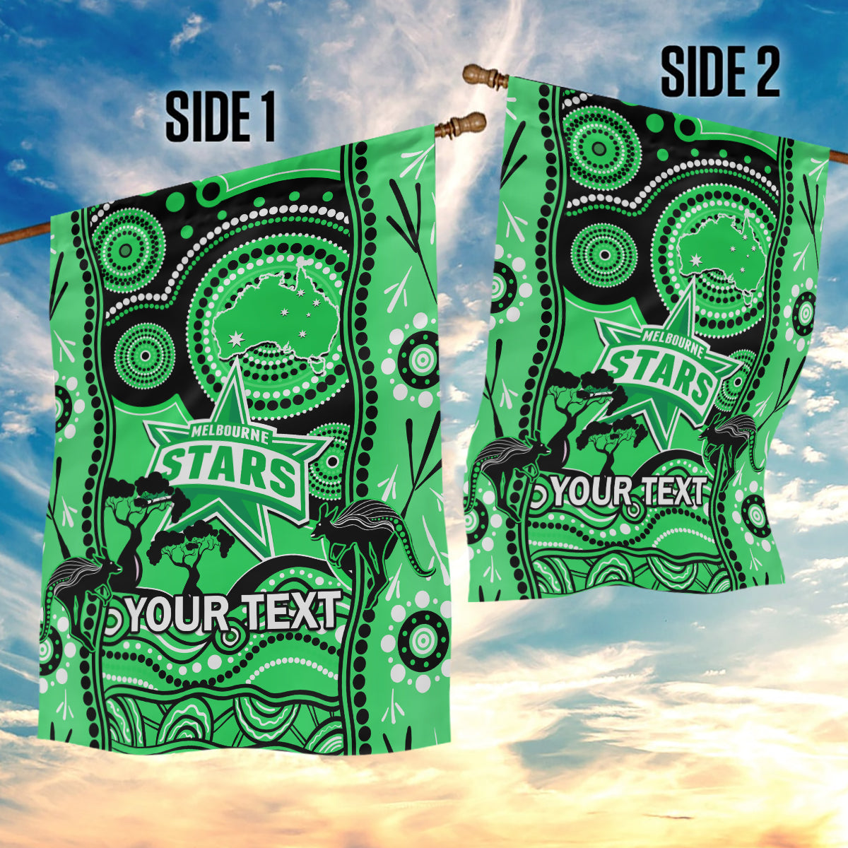 Custom Melbourne Stars Cricket Garden Flag Happy Australia Day Aboriginal Art - Vibe Hoodie Shop