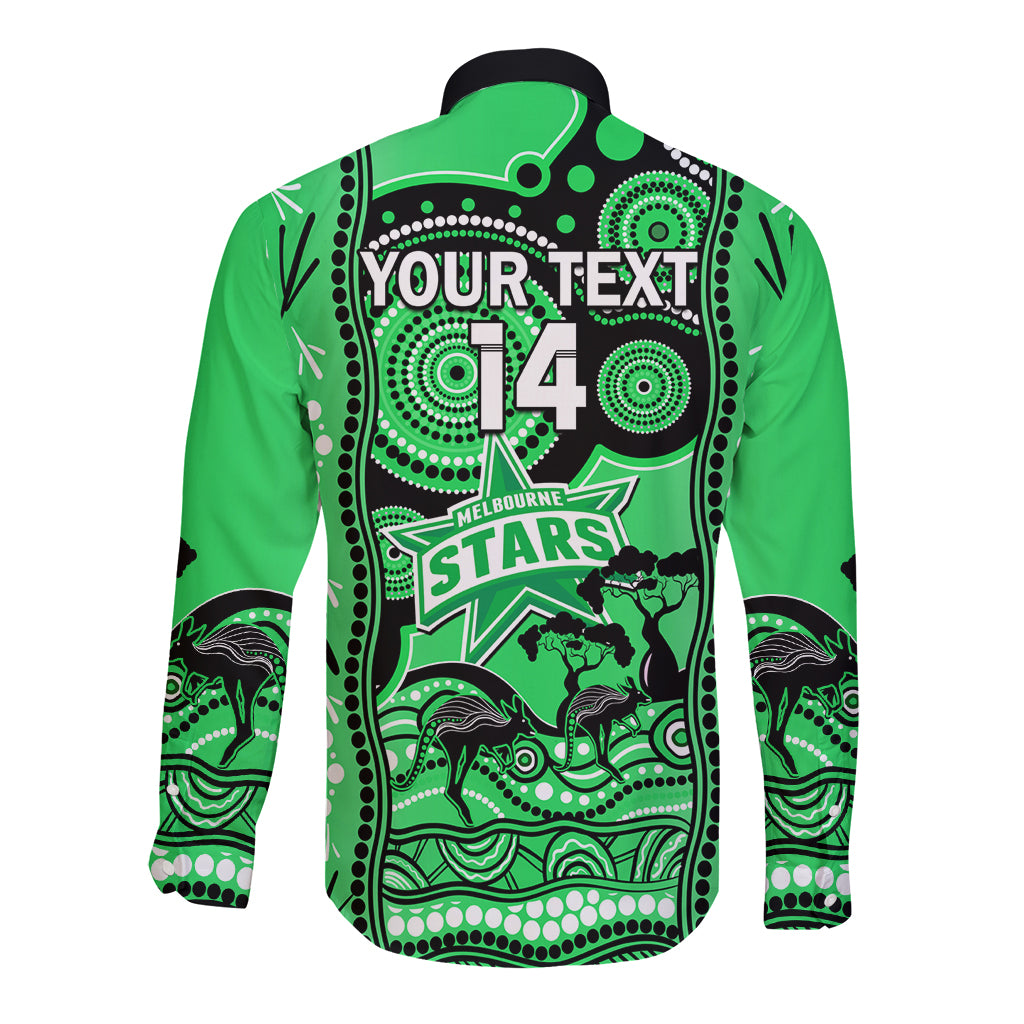 Custom Melbourne Stars Cricket Long Sleeve Button Shirt Happy Australia Day Aboriginal Art - Vibe Hoodie Shop