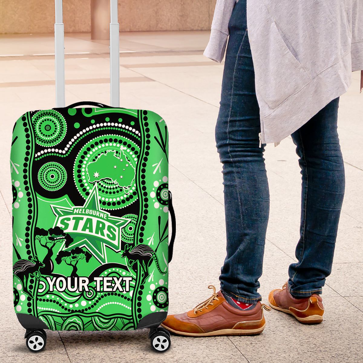 Custom Melbourne Stars Cricket Luggage Cover Happy Australia Day Aboriginal Art - Vibe Hoodie Shop