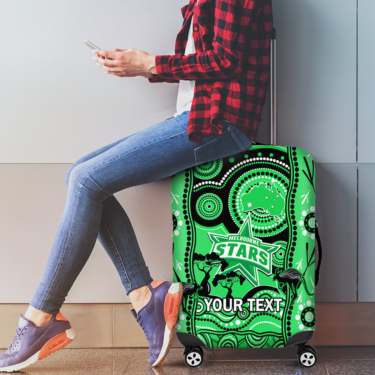 Custom Melbourne Stars Cricket Luggage Cover Happy Australia Day Aboriginal Art - Vibe Hoodie Shop