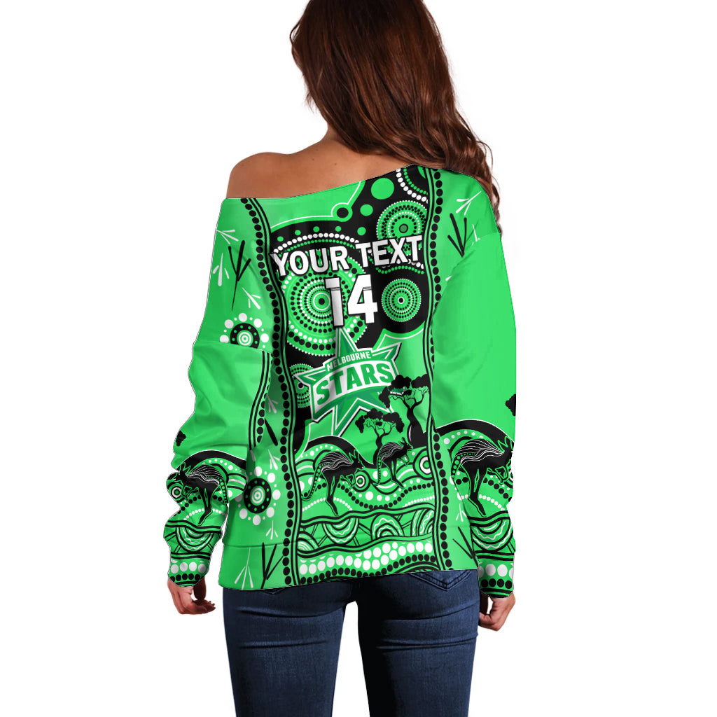 Custom Melbourne Stars Cricket Off Shoulder Sweater Happy Australia Day Aboriginal Art - Vibe Hoodie Shop