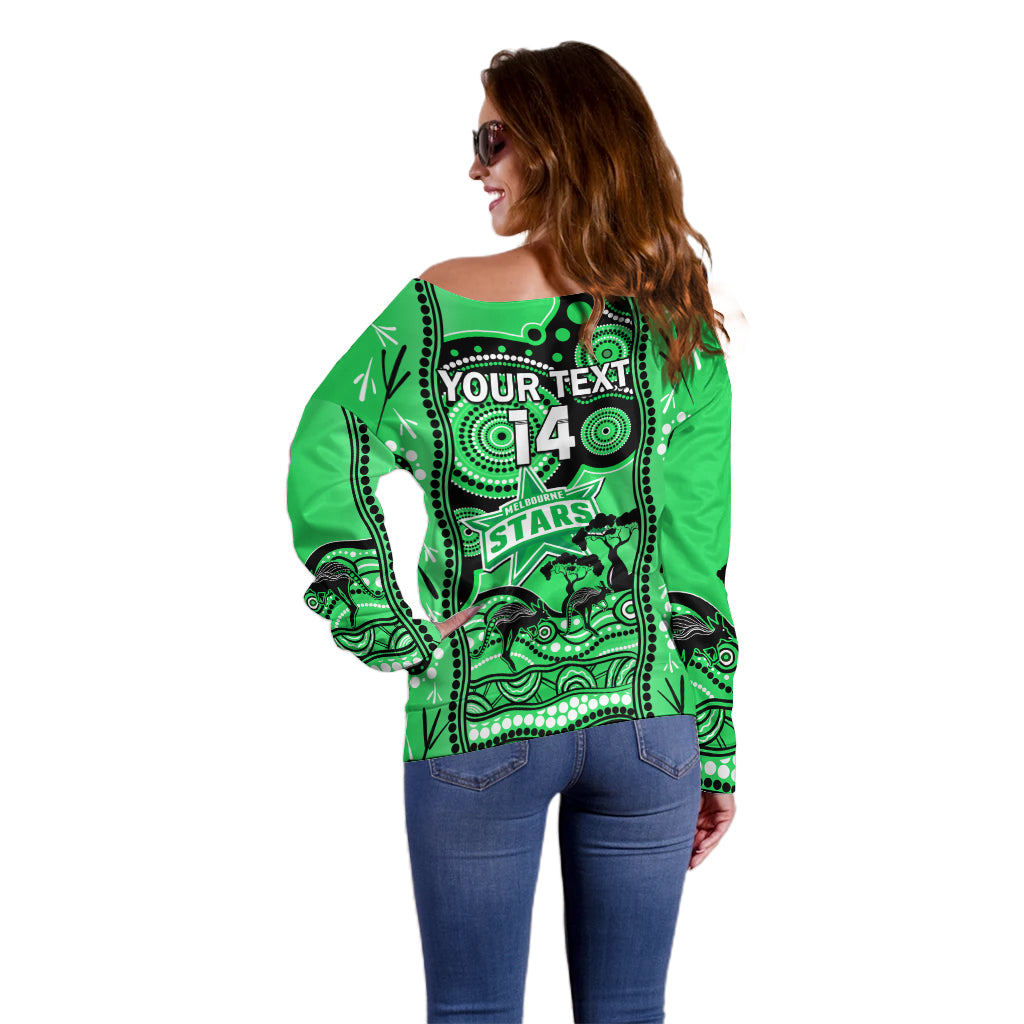 Custom Melbourne Stars Cricket Off Shoulder Sweater Happy Australia Day Aboriginal Art - Vibe Hoodie Shop