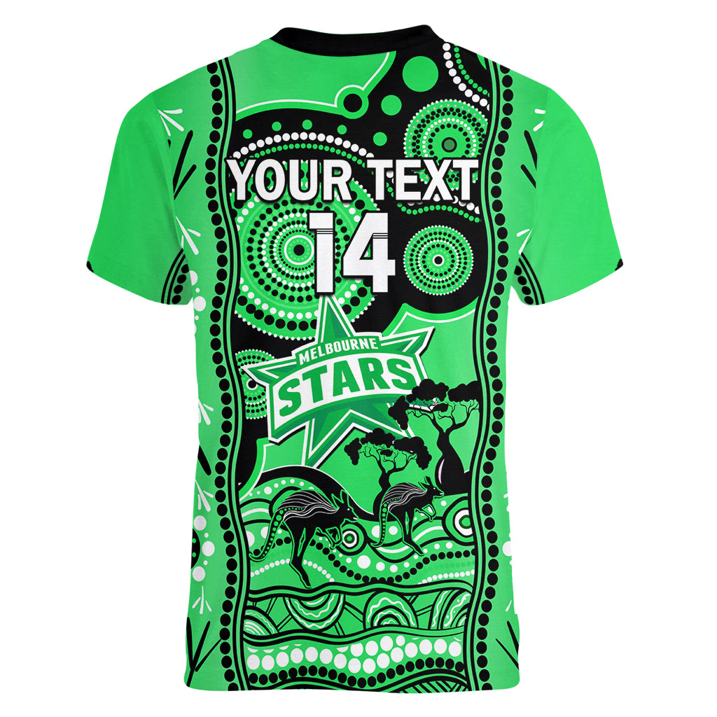 Custom Melbourne Stars Cricket Women V Neck T Shirt Happy Australia Day Aboriginal Art - Vibe Hoodie Shop