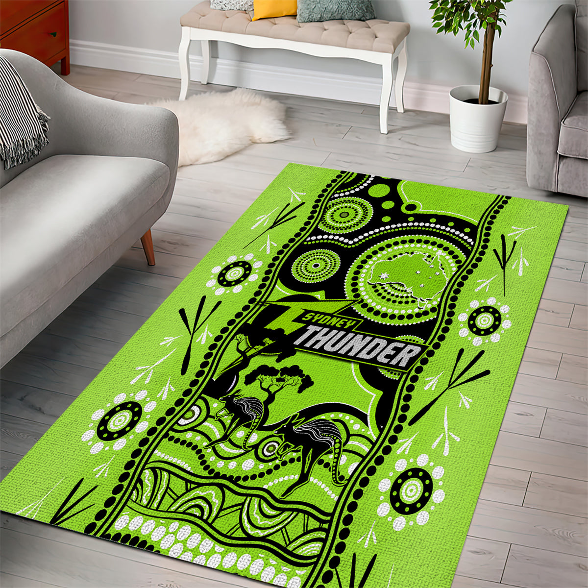 Sydney Thunder Cricket Area Rug Happy Australia Day Aboriginal Art - Vibe Hoodie Shop