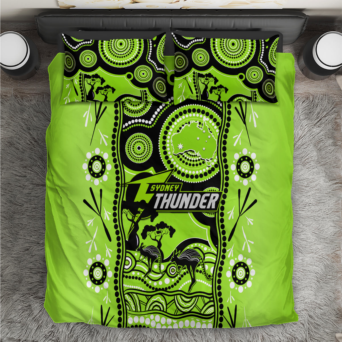 Sydney Thunder Cricket Bedding Set Happy Australia Day Aboriginal Art - Vibe Hoodie Shop