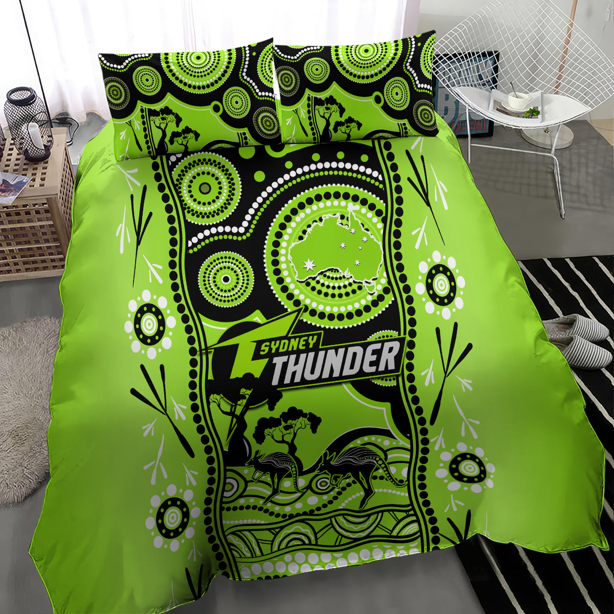 Sydney Thunder Cricket Bedding Set Happy Australia Day Aboriginal Art - Vibe Hoodie Shop