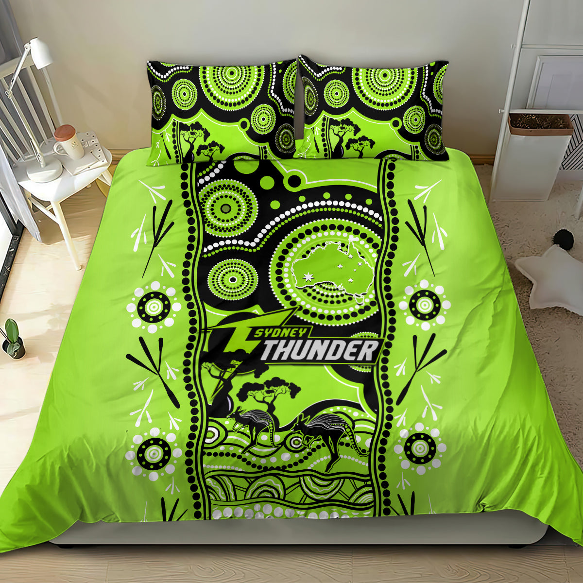 Sydney Thunder Cricket Bedding Set Happy Australia Day Aboriginal Art - Vibe Hoodie Shop