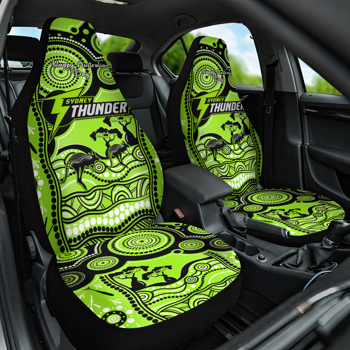 Sydney Thunder Cricket Car Seat Cover Happy Australia Day Aboriginal Art - Vibe Hoodie Shop