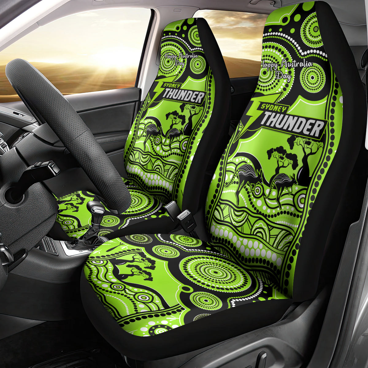 Sydney Thunder Cricket Car Seat Cover Happy Australia Day Aboriginal Art - Vibe Hoodie Shop