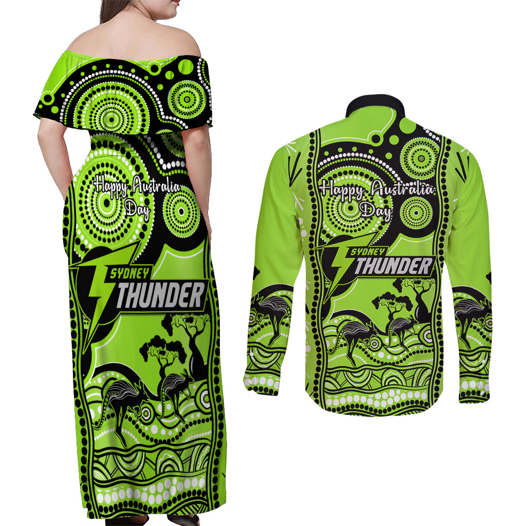 sydney-thunder-cricket-couples-matching-off-shoulder-maxi-dress-and-long-sleeve-button-shirt-happy-australia-day-aboriginal-art