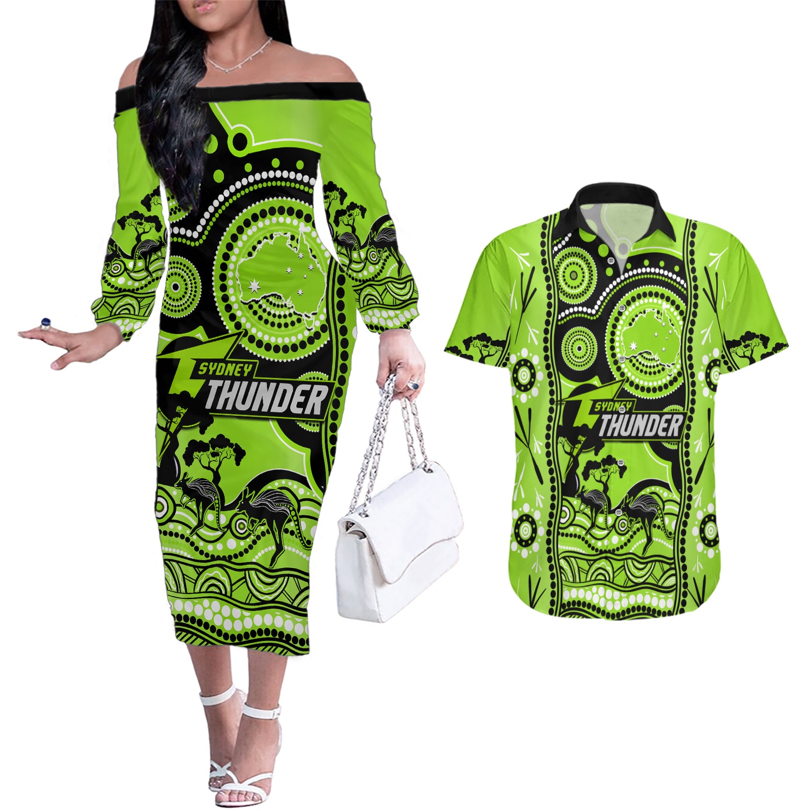 sydney-thunder-cricket-couples-matching-off-the-shoulder-long-sleeve-dress-and-hawaiian-shirt-happy-australia-day-aboriginal-art