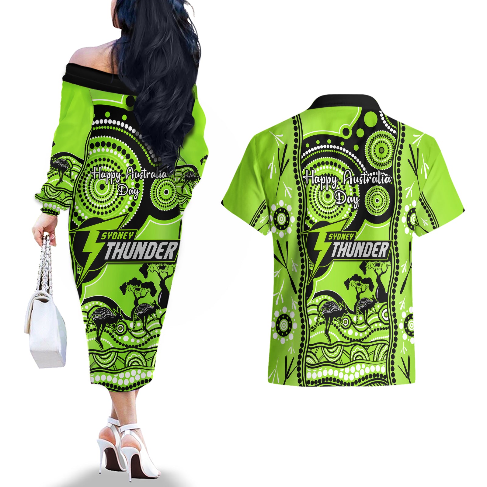 sydney-thunder-cricket-couples-matching-off-the-shoulder-long-sleeve-dress-and-hawaiian-shirt-happy-australia-day-aboriginal-art