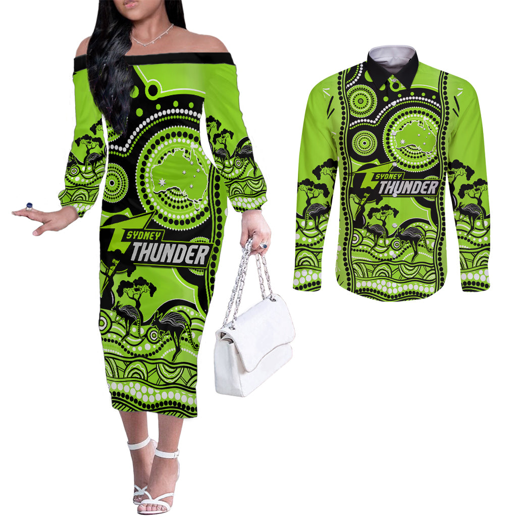 sydney-thunder-cricket-couples-matching-off-the-shoulder-long-sleeve-dress-and-long-sleeve-button-shirt-happy-australia-day-aboriginal-art