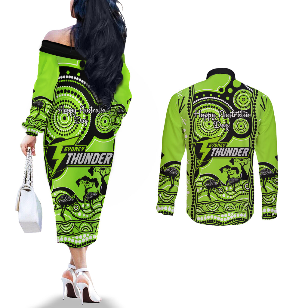 sydney-thunder-cricket-couples-matching-off-the-shoulder-long-sleeve-dress-and-long-sleeve-button-shirt-happy-australia-day-aboriginal-art