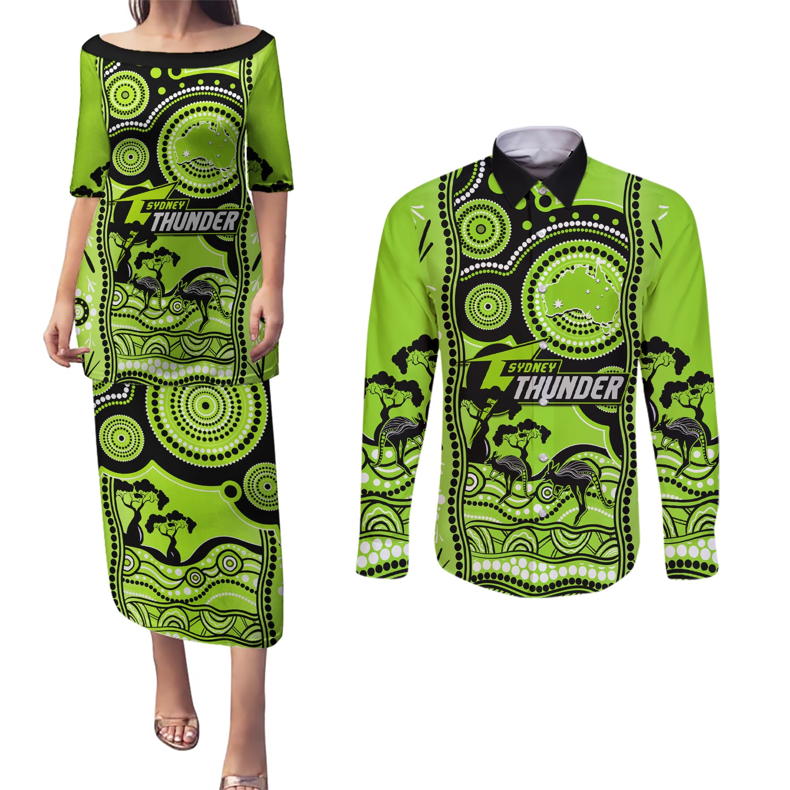 sydney-thunder-cricket-couples-matching-puletasi-dress-and-long-sleeve-button-shirt-happy-australia-day-aboriginal-art