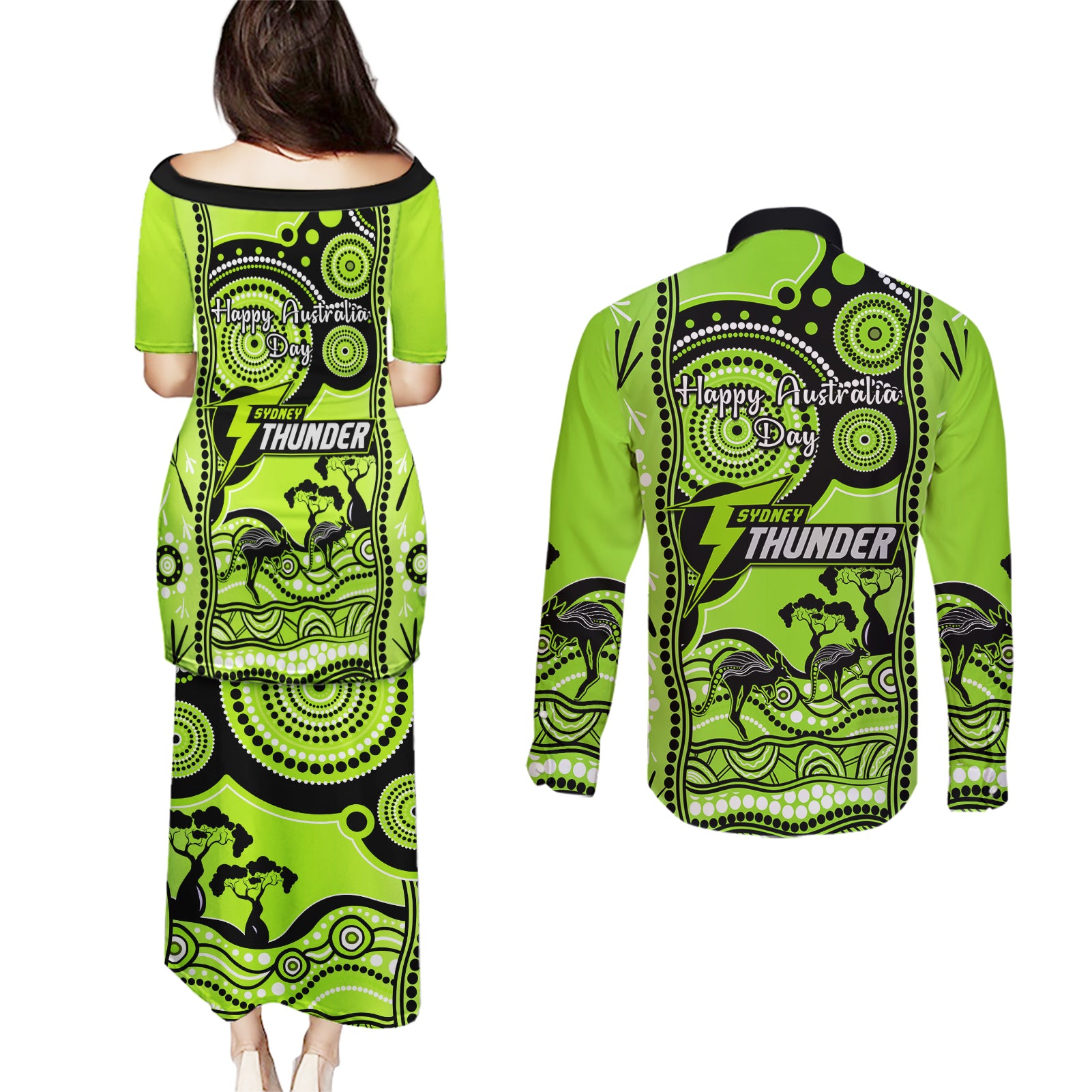 sydney-thunder-cricket-couples-matching-puletasi-dress-and-long-sleeve-button-shirt-happy-australia-day-aboriginal-art