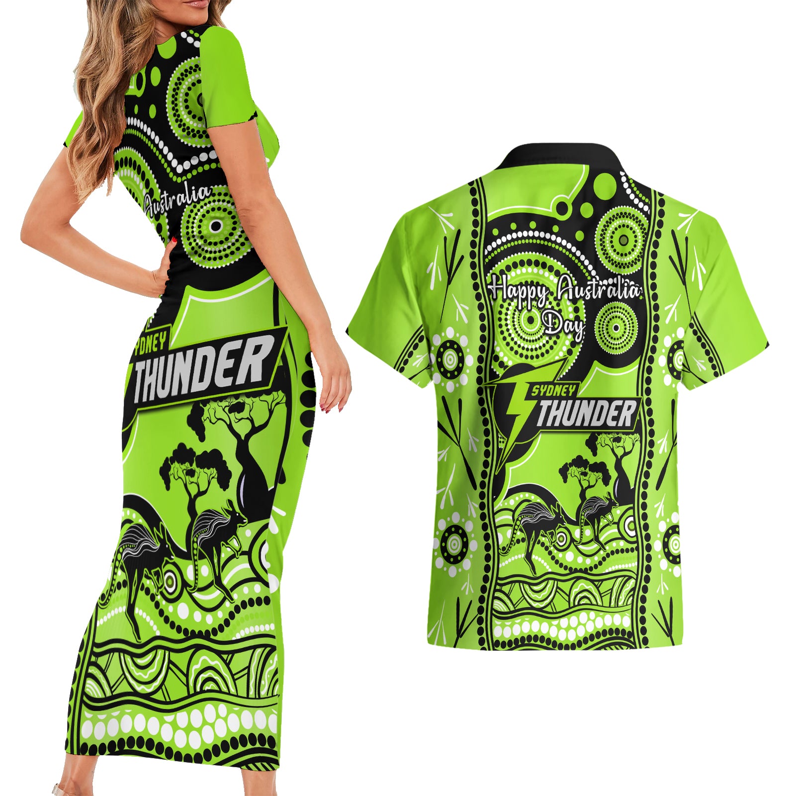 sydney-thunder-cricket-couples-matching-short-sleeve-bodycon-dress-and-hawaiian-shirt-happy-australia-day-aboriginal-art