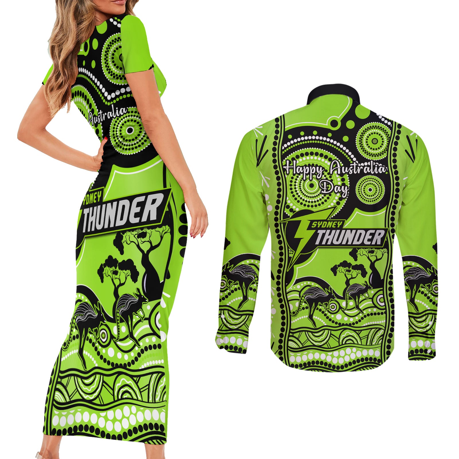 sydney-thunder-cricket-couples-matching-short-sleeve-bodycon-dress-and-long-sleeve-button-shirt-happy-australia-day-aboriginal-art