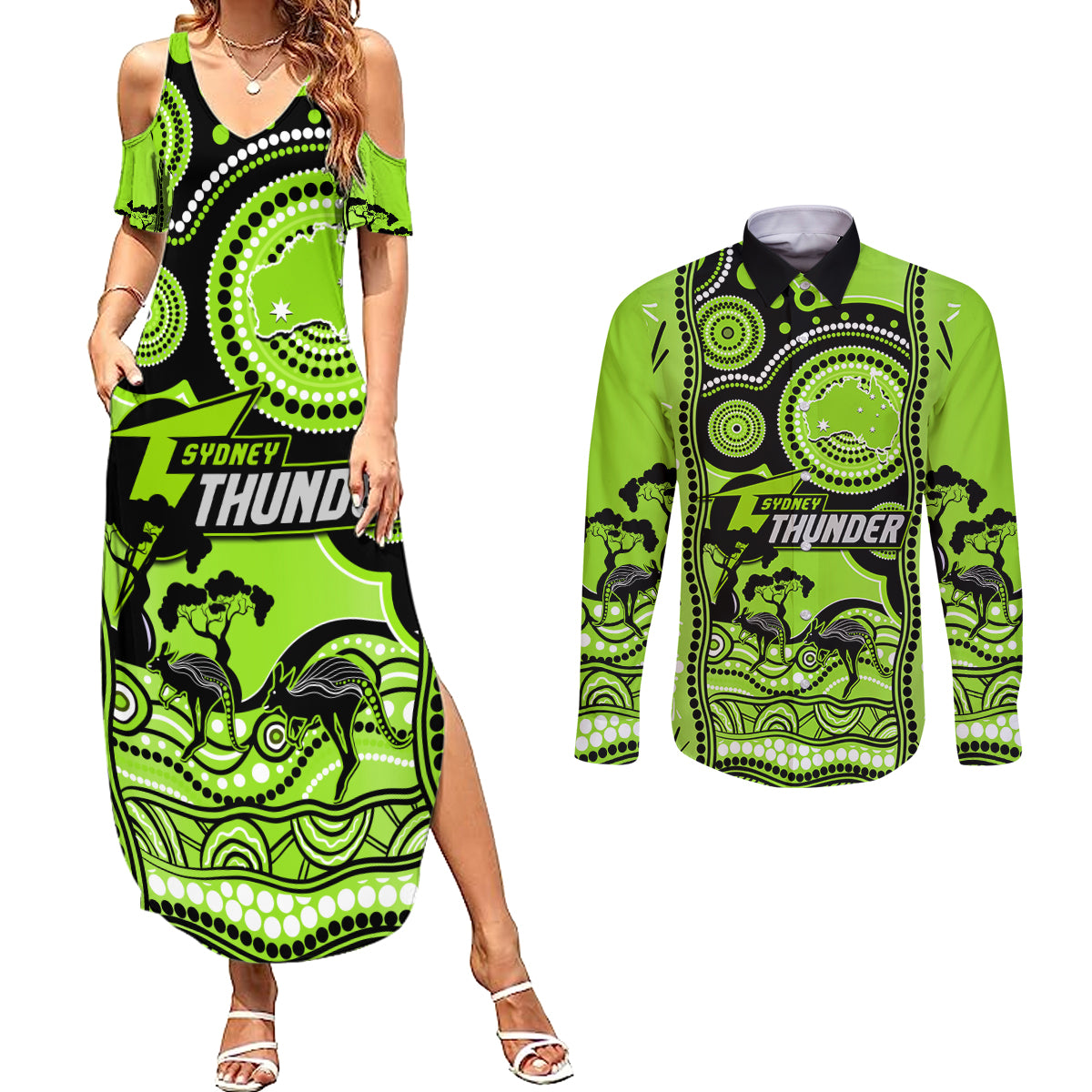 sydney-thunder-cricket-couples-matching-summer-maxi-dress-and-long-sleeve-button-shirt-happy-australia-day-aboriginal-art