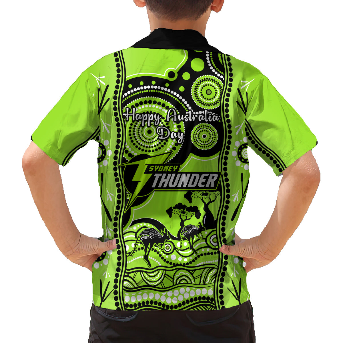 sydney-thunder-cricket-family-matching-long-sleeve-bodycon-dress-and-hawaiian-shirt-happy-australia-day-aboriginal-art