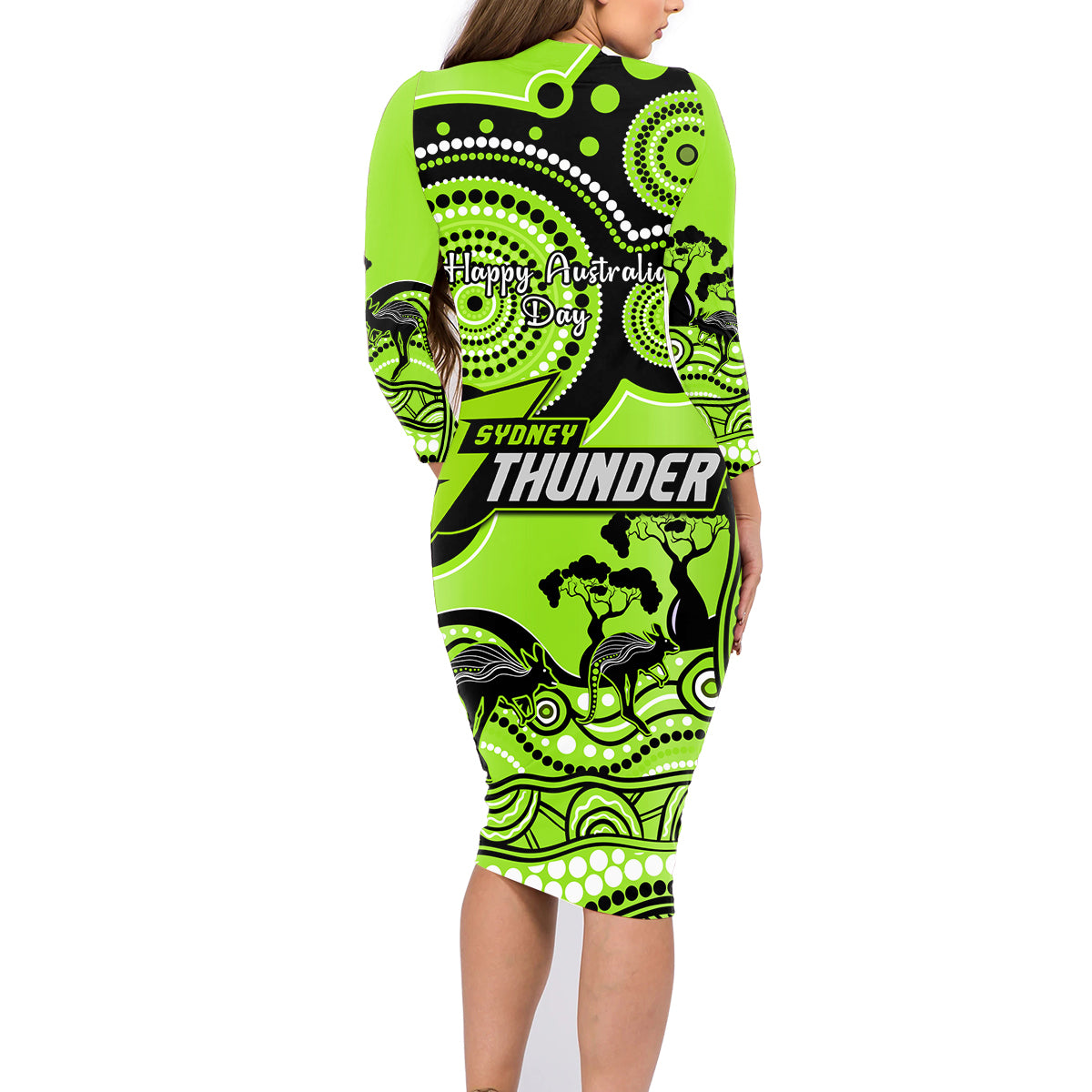 sydney-thunder-cricket-family-matching-long-sleeve-bodycon-dress-and-hawaiian-shirt-happy-australia-day-aboriginal-art