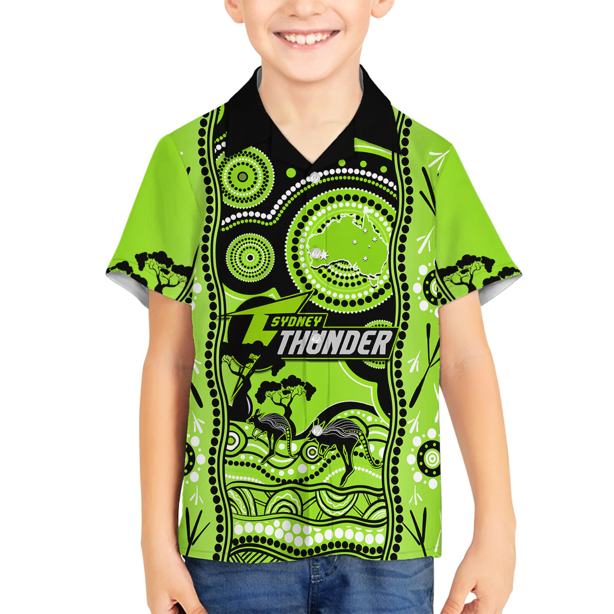 sydney-thunder-cricket-family-matching-long-sleeve-bodycon-dress-and-hawaiian-shirt-happy-australia-day-aboriginal-art