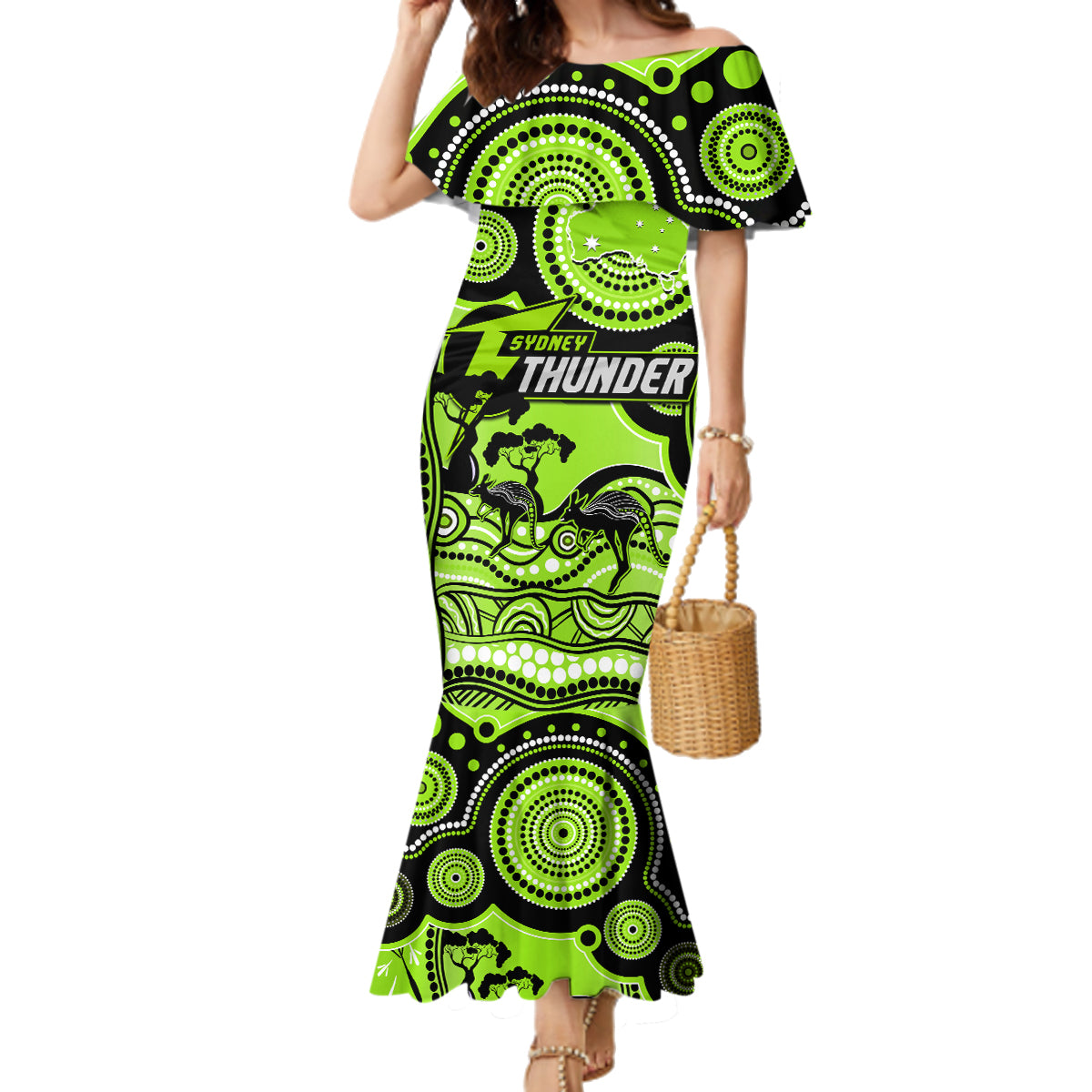 sydney-thunder-cricket-family-matching-mermaid-dress-and-hawaiian-shirt-happy-australia-day-aboriginal-art