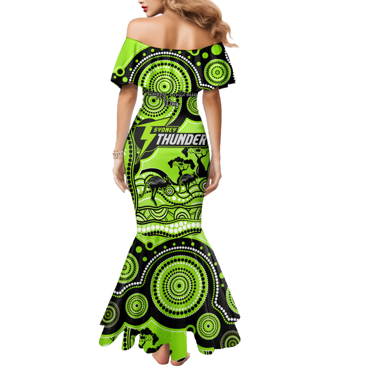 sydney-thunder-cricket-family-matching-mermaid-dress-and-hawaiian-shirt-happy-australia-day-aboriginal-art