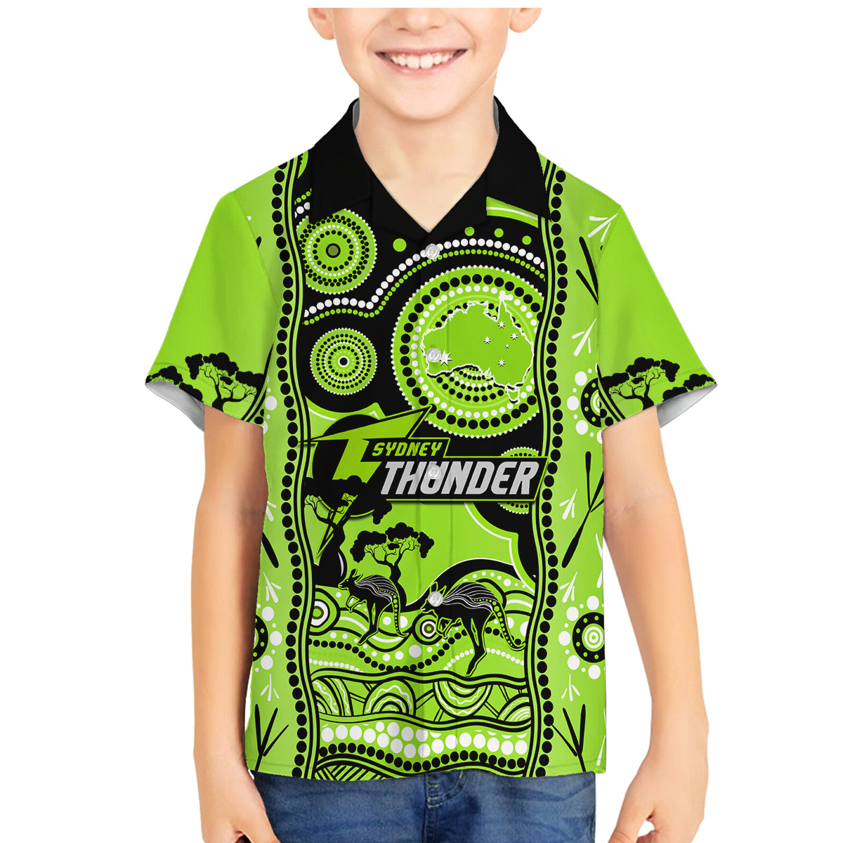 sydney-thunder-cricket-family-matching-mermaid-dress-and-hawaiian-shirt-happy-australia-day-aboriginal-art