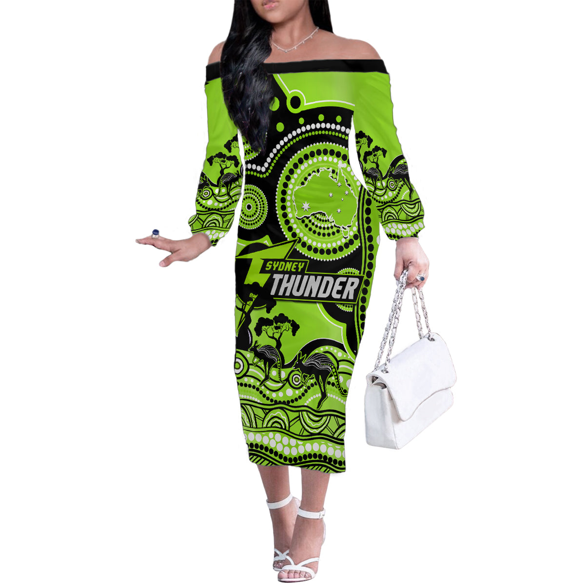 sydney-thunder-cricket-family-matching-off-shoulder-long-sleeve-dress-and-hawaiian-shirt-happy-australia-day-aboriginal-art