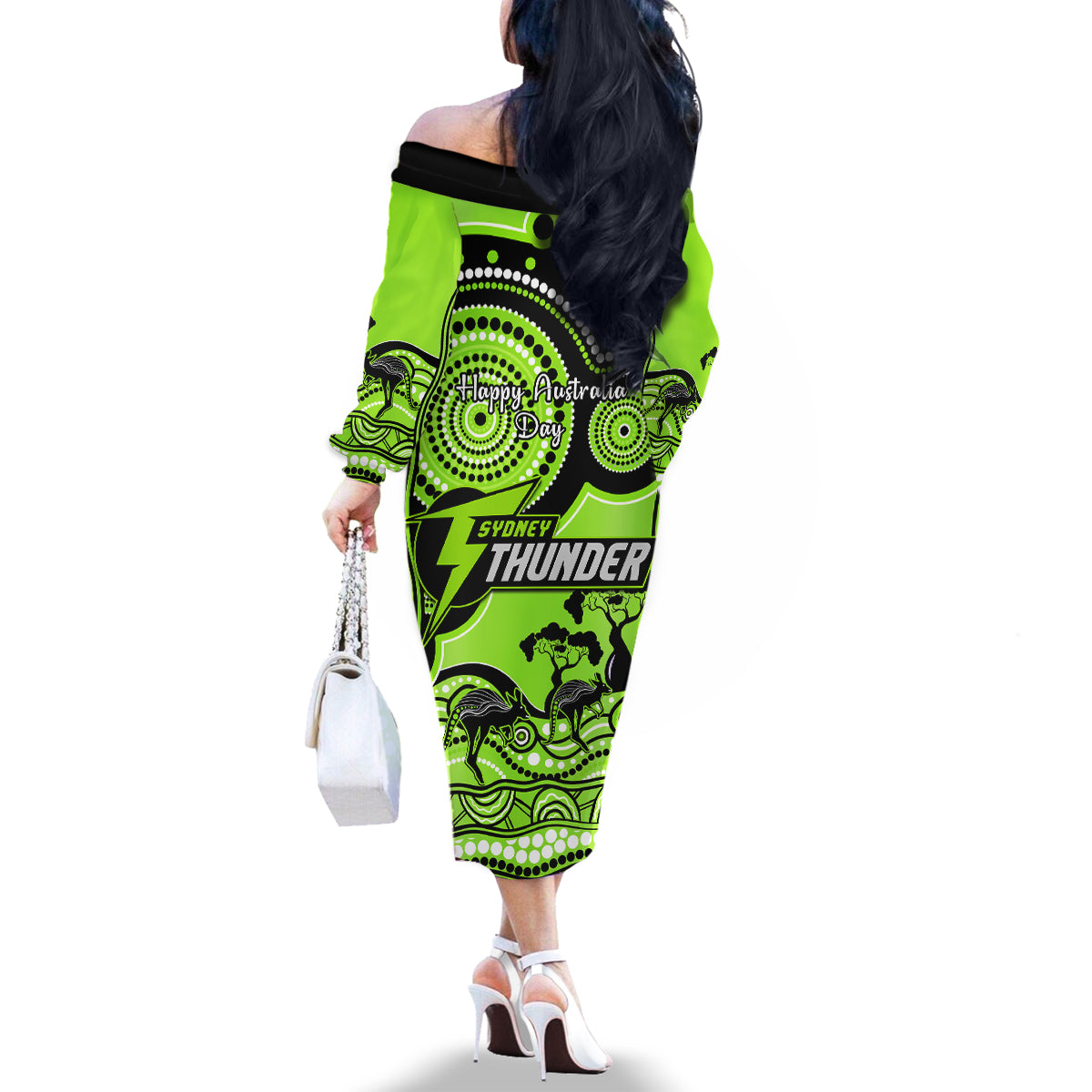 sydney-thunder-cricket-family-matching-off-shoulder-long-sleeve-dress-and-hawaiian-shirt-happy-australia-day-aboriginal-art