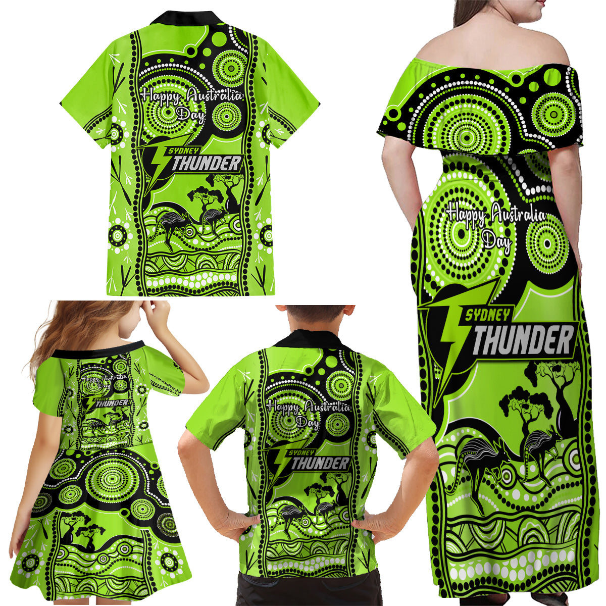 sydney-thunder-cricket-family-matching-off-shoulder-maxi-dress-and-hawaiian-shirt-happy-australia-day-aboriginal-art