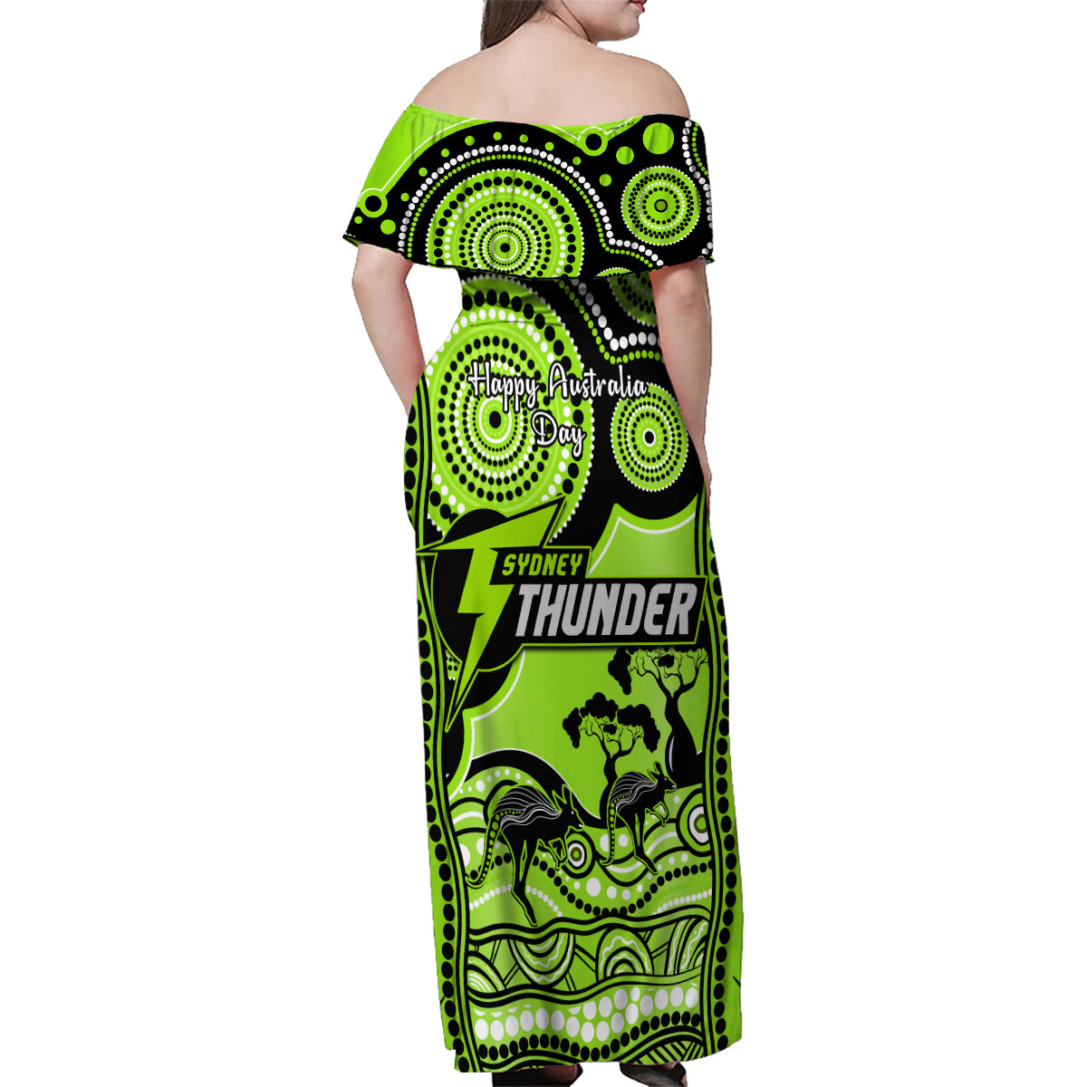 sydney-thunder-cricket-family-matching-off-shoulder-maxi-dress-and-hawaiian-shirt-happy-australia-day-aboriginal-art