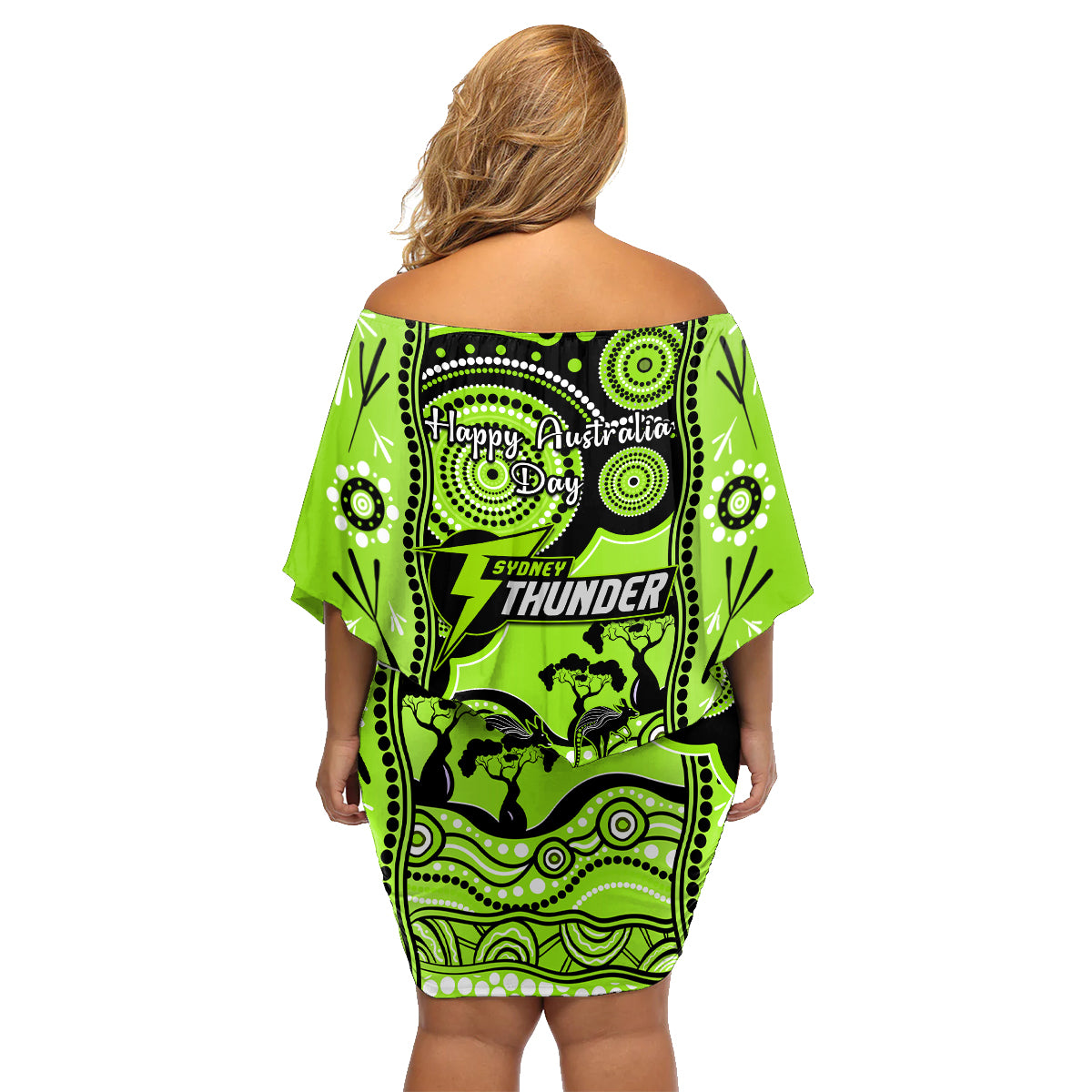 sydney-thunder-cricket-family-matching-off-shoulder-short-dress-and-hawaiian-shirt-happy-australia-day-aboriginal-art