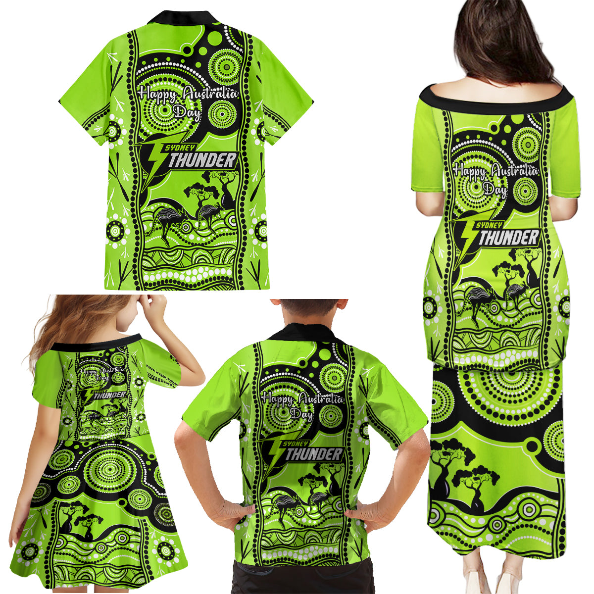 sydney-thunder-cricket-family-matching-puletasi-dress-and-hawaiian-shirt-happy-australia-day-aboriginal-art