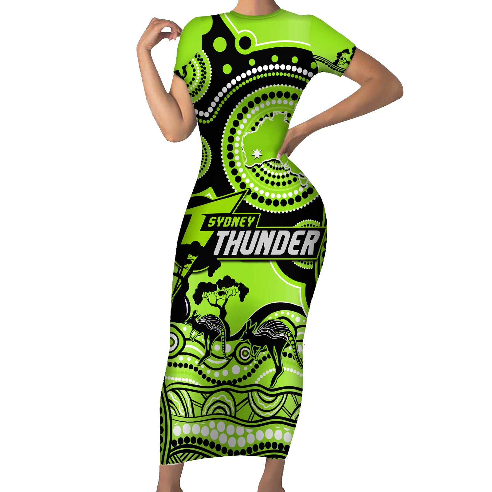 sydney-thunder-cricket-family-matching-short-sleeve-bodycon-dress-and-hawaiian-shirt-happy-australia-day-aboriginal-art