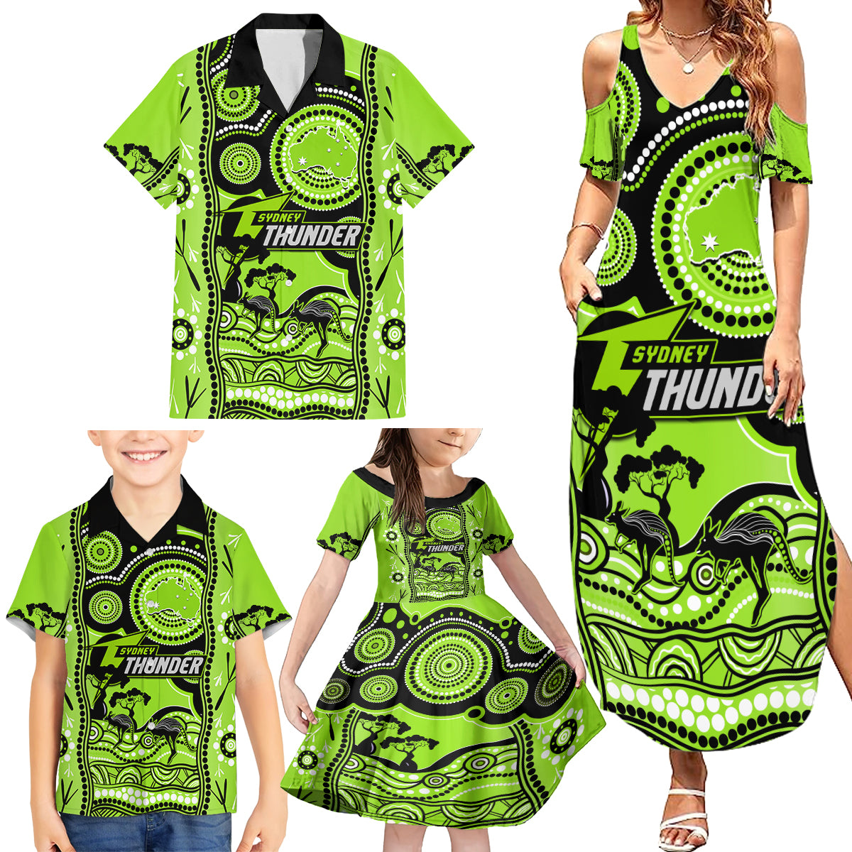 sydney-thunder-cricket-family-matching-summer-maxi-dress-and-hawaiian-shirt-happy-australia-day-aboriginal-art