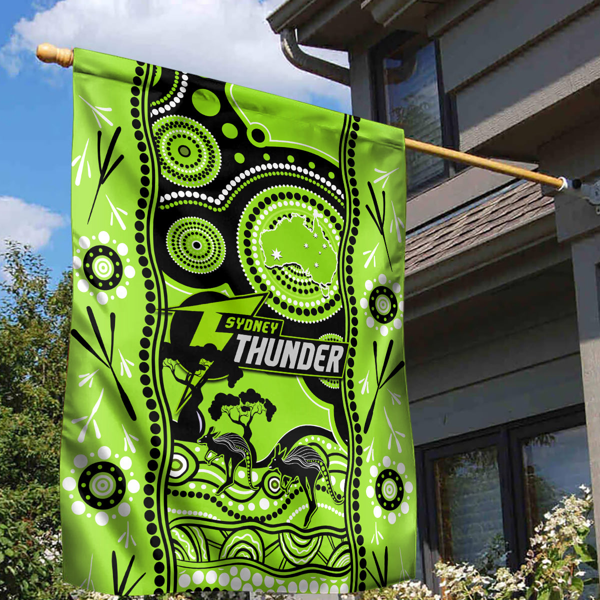 Sydney Thunder Cricket Garden Flag Happy Australia Day Aboriginal Art - Vibe Hoodie Shop