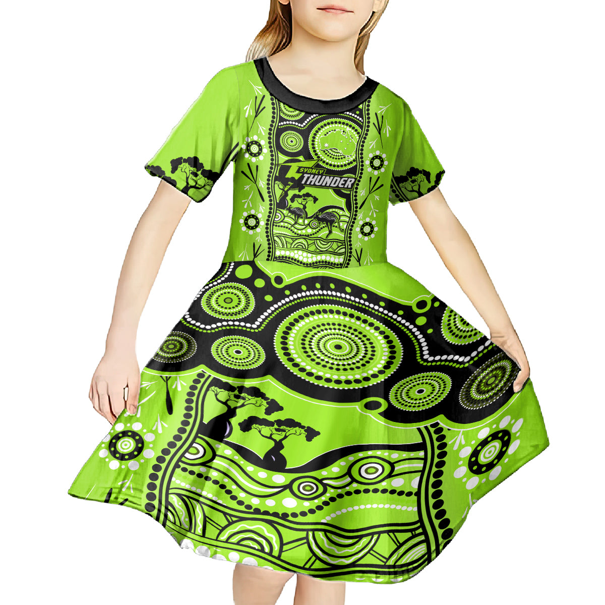 Sydney Thunder Cricket Kid Short Sleeve Dress Happy Australia Day Aboriginal Art - Vibe Hoodie Shop