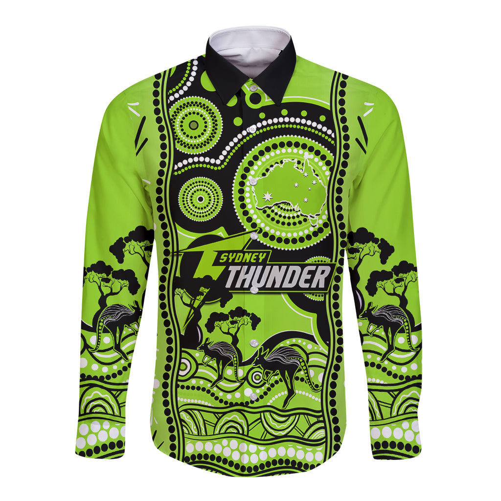 Sydney Thunder Cricket Long Sleeve Button Shirt Happy Australia Day Aboriginal Art - Vibe Hoodie Shop