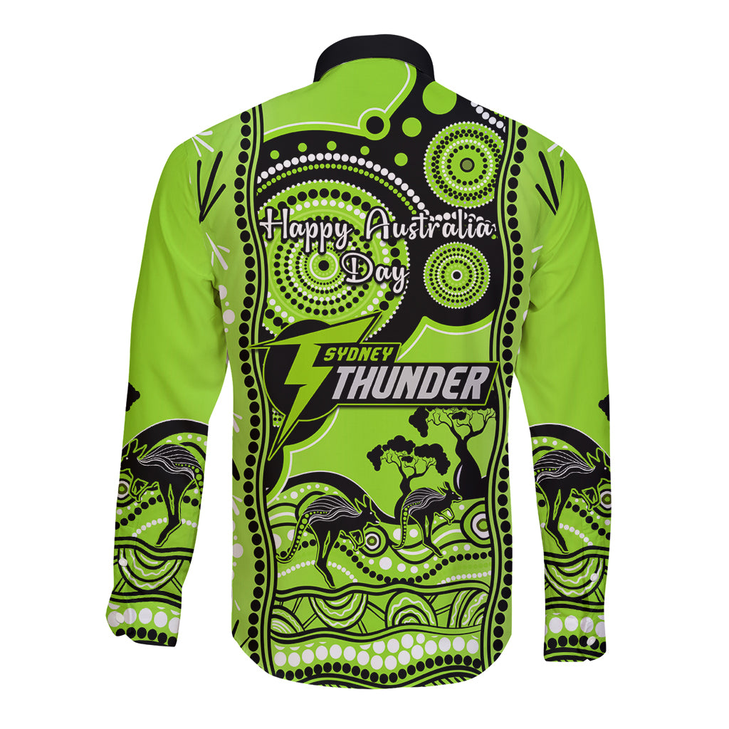 Sydney Thunder Cricket Long Sleeve Button Shirt Happy Australia Day Aboriginal Art - Vibe Hoodie Shop