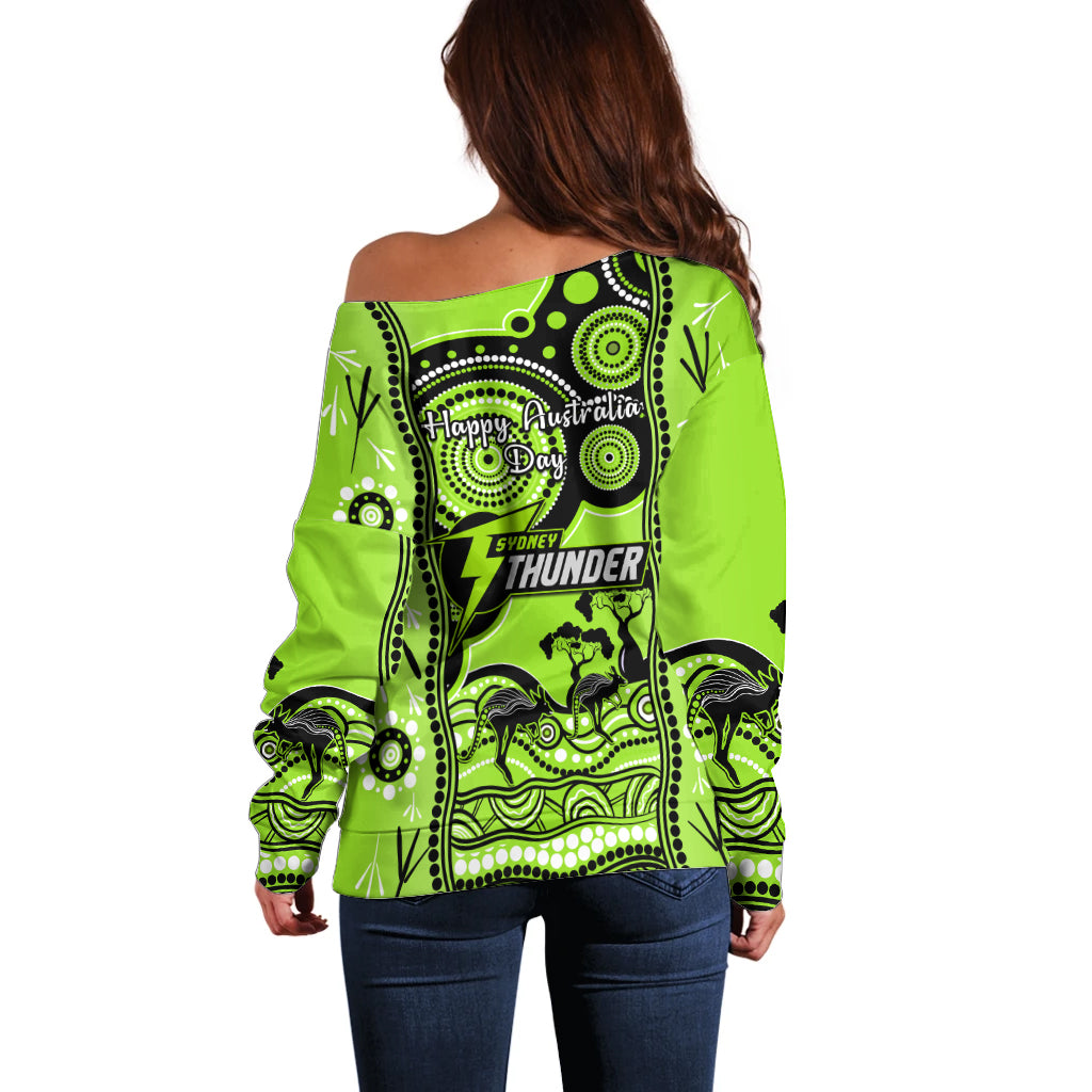 Sydney Thunder Cricket Off Shoulder Sweater Happy Australia Day Aboriginal Art - Vibe Hoodie Shop