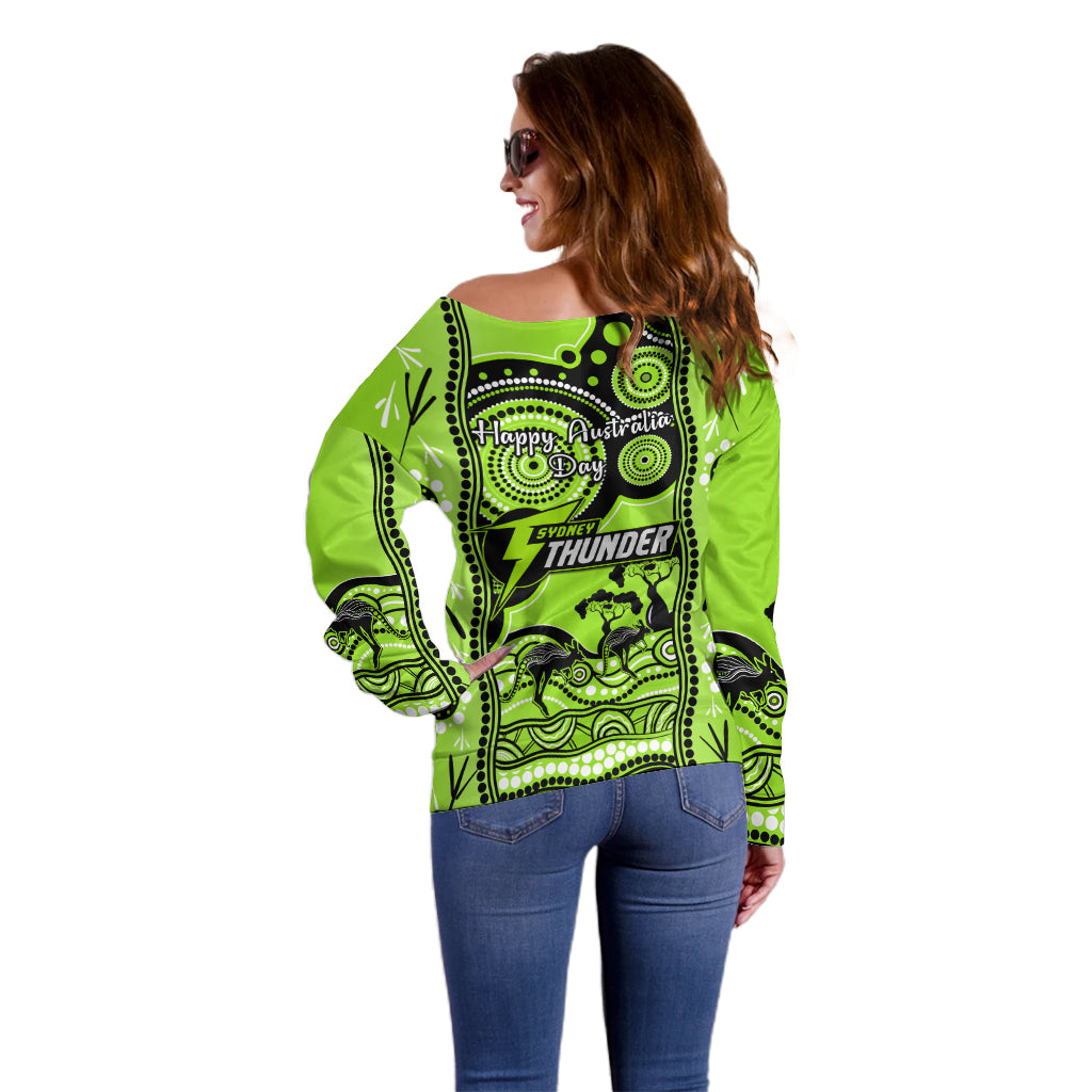 Sydney Thunder Cricket Off Shoulder Sweater Happy Australia Day Aboriginal Art - Vibe Hoodie Shop