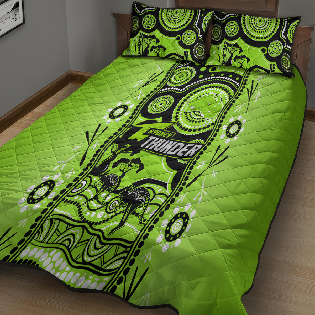 Sydney Thunder Cricket Quilt Bed Set Happy Australia Day Aboriginal Art - Vibe Hoodie Shop